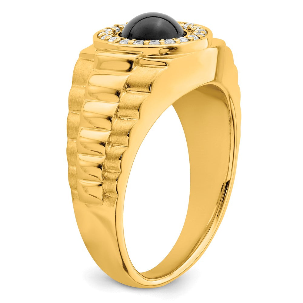 14K Yellow Gold Onyx and Real Diamond Mens Ring