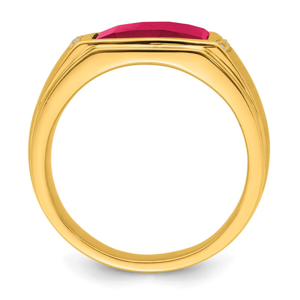 14K Yellow Gold Created Ruby and Real Diamond Mens Ring