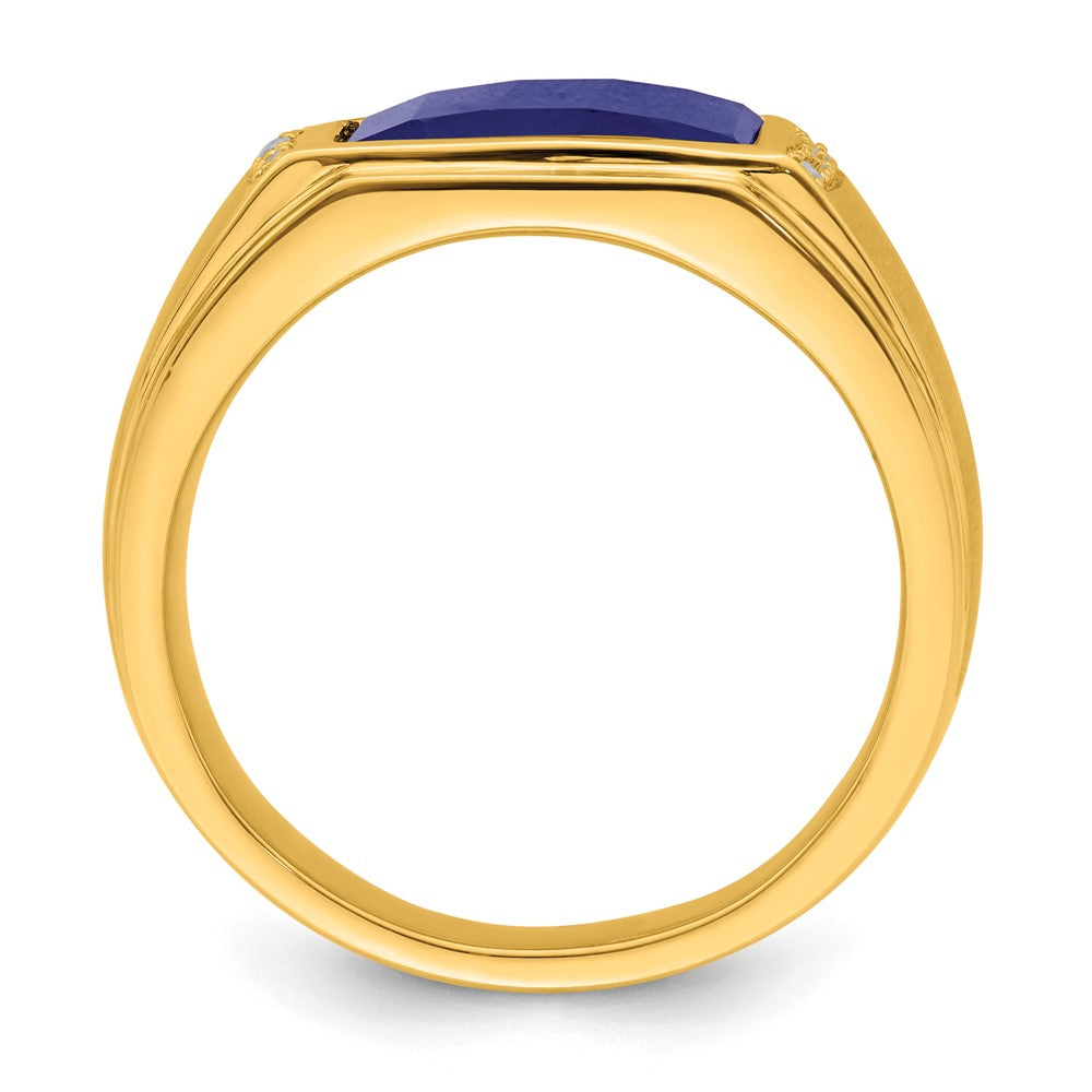 14K Yellow Gold Created Sapphire and Real Diamond Mens Ring