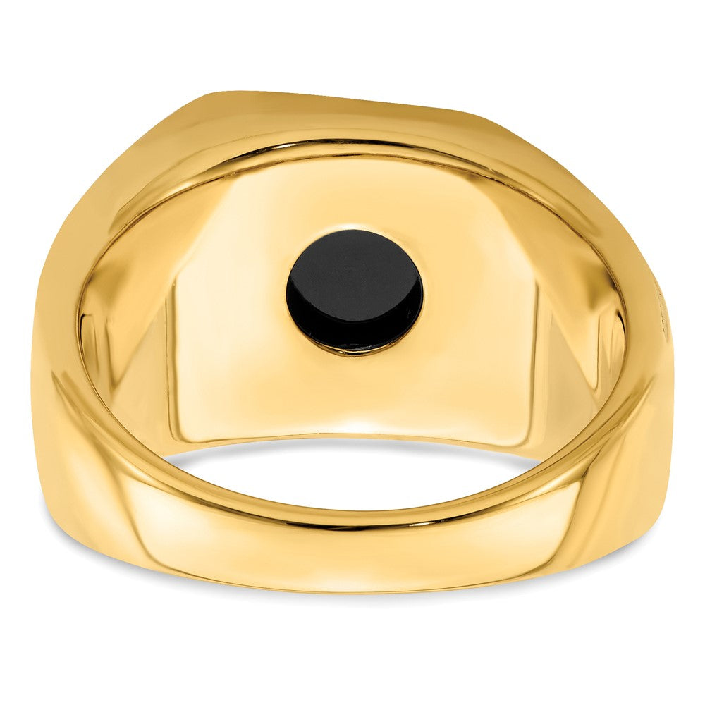 14K Yellow Gold Onyx and Real Diamond Mens Ring