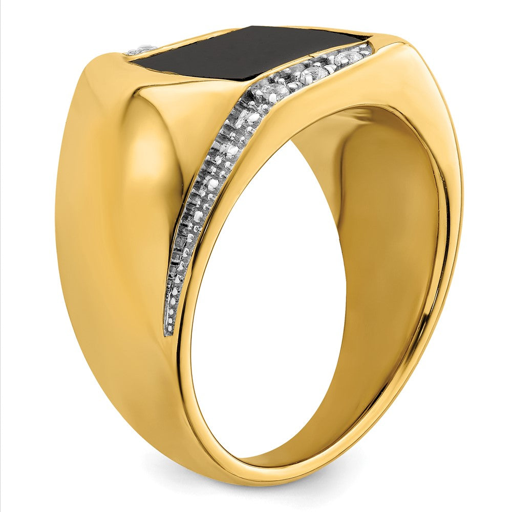 14K Yellow Gold Onyx and Real Diamond Mens Ring