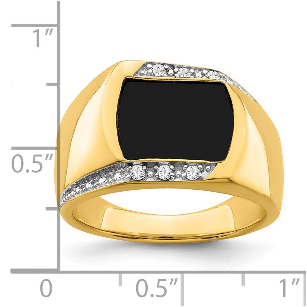 14K Yellow Gold Onyx and Real Diamond Mens Ring