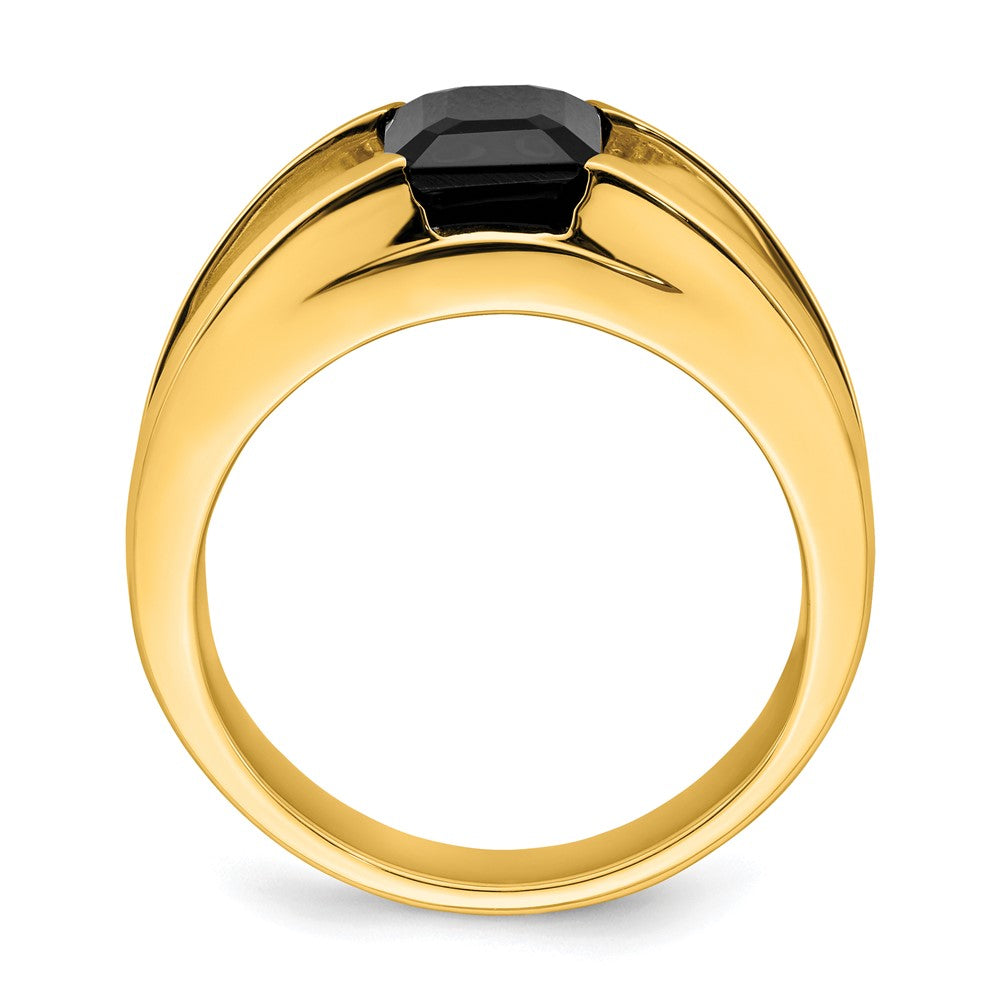 14K Yellow Gold Onyx and Real Diamond Mens Ring