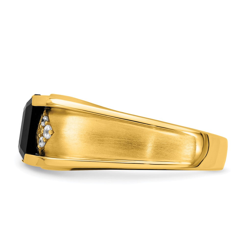 14K Yellow Gold Onyx and Real Diamond Mens Ring