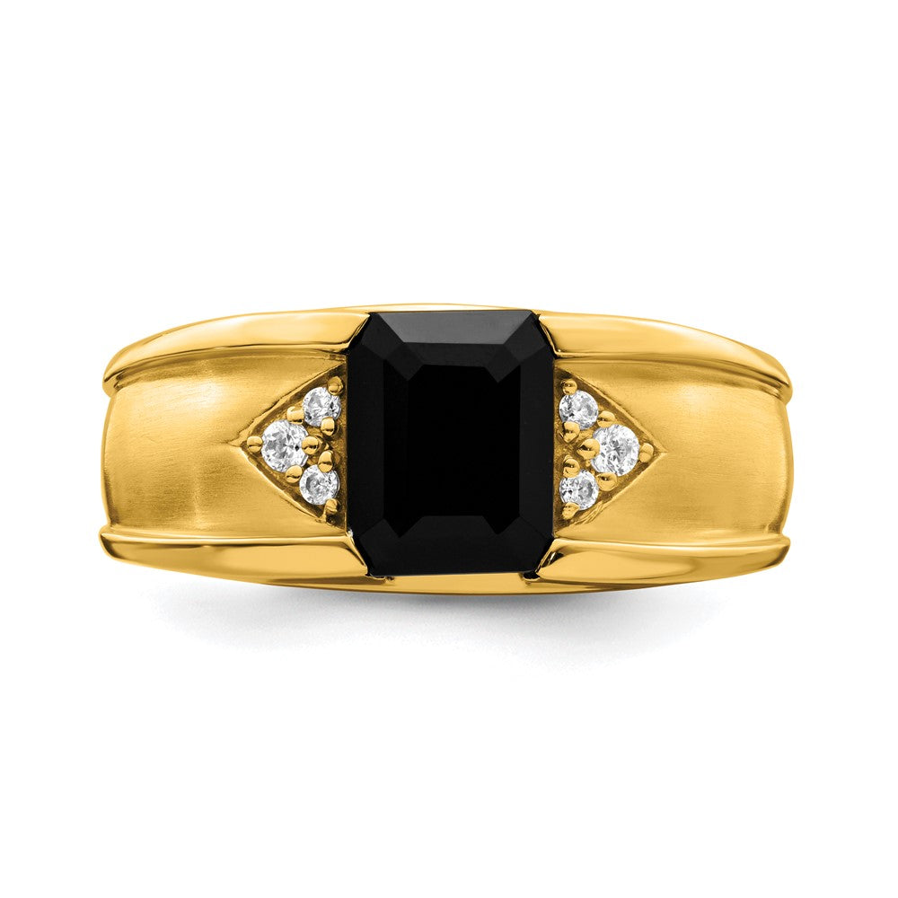 14K Yellow Gold Onyx and Real Diamond Mens Ring