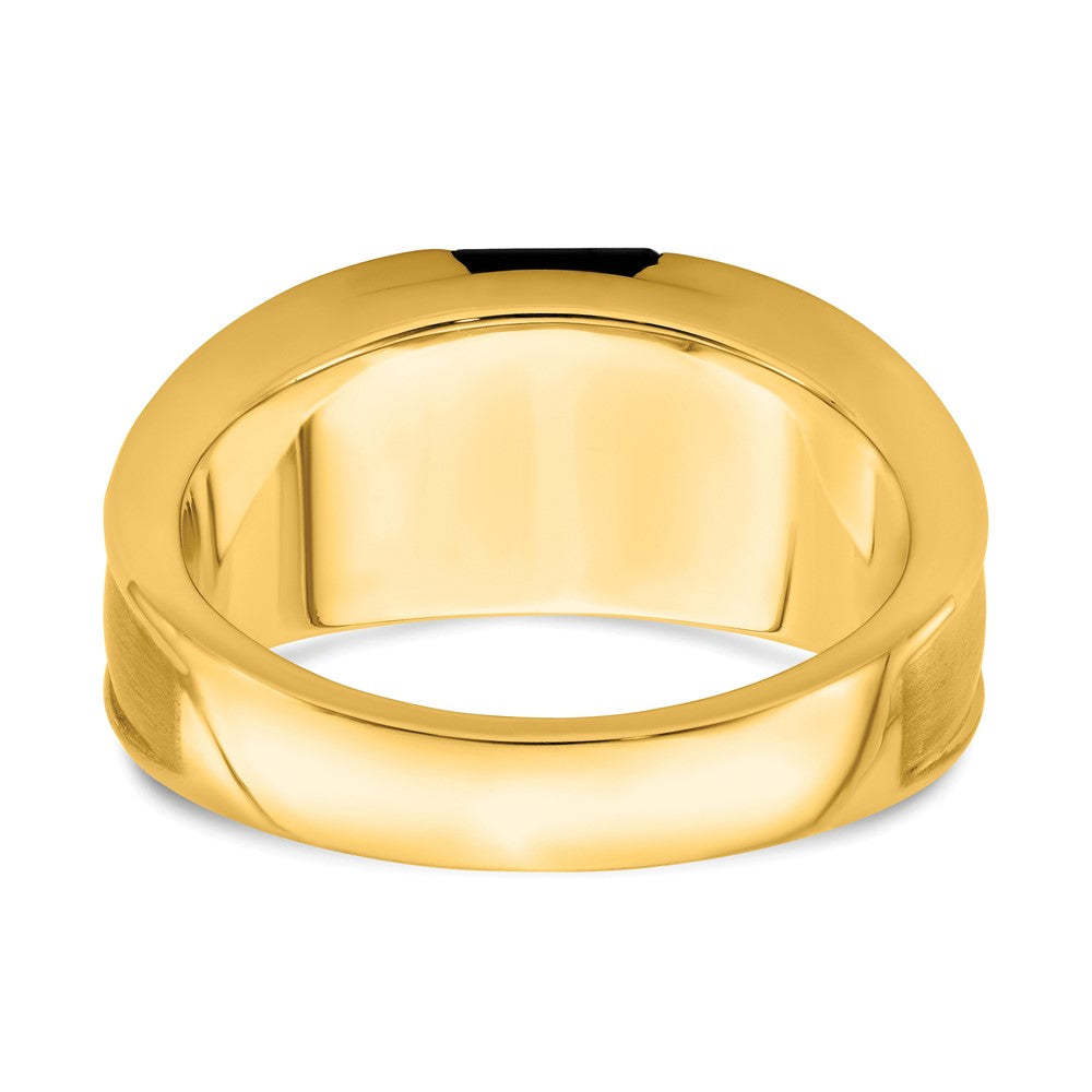 14K Yellow Gold Onyx and Real Diamond Mens Ring