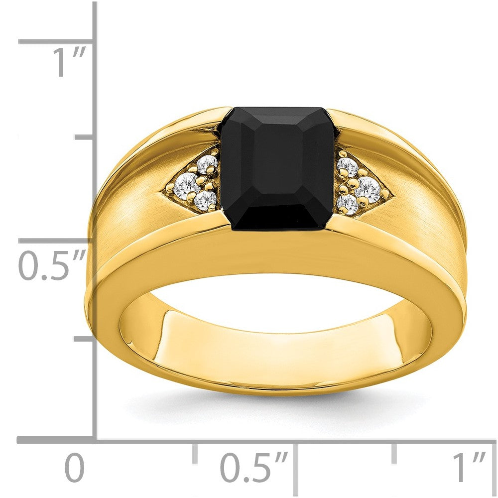 14K Yellow Gold Onyx and Real Diamond Mens Ring