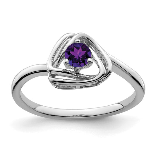 Solid 14k White Gold Simulated Amethyst Triangle Ring