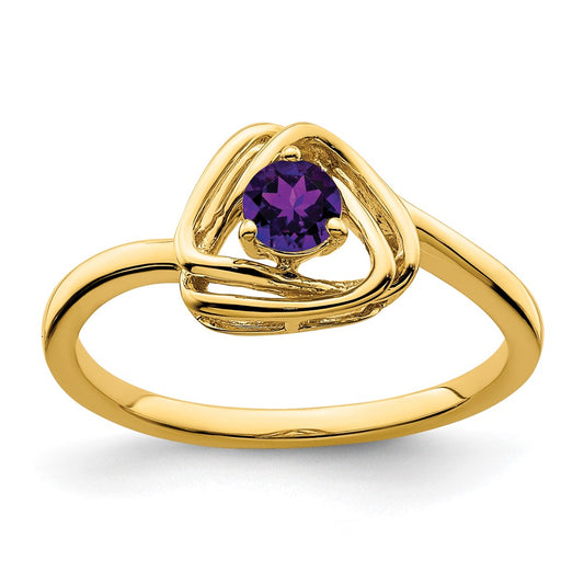 Solid 14k Yellow Gold Simulated Amethyst Triangle Ring