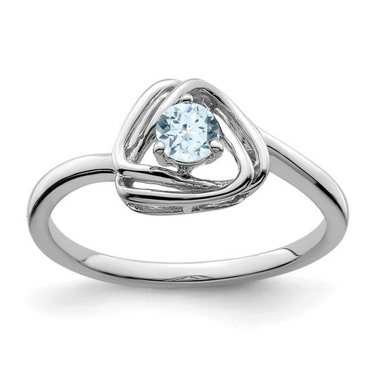 Solid 14k White Gold Simulated Aquamarine Triangle Ring