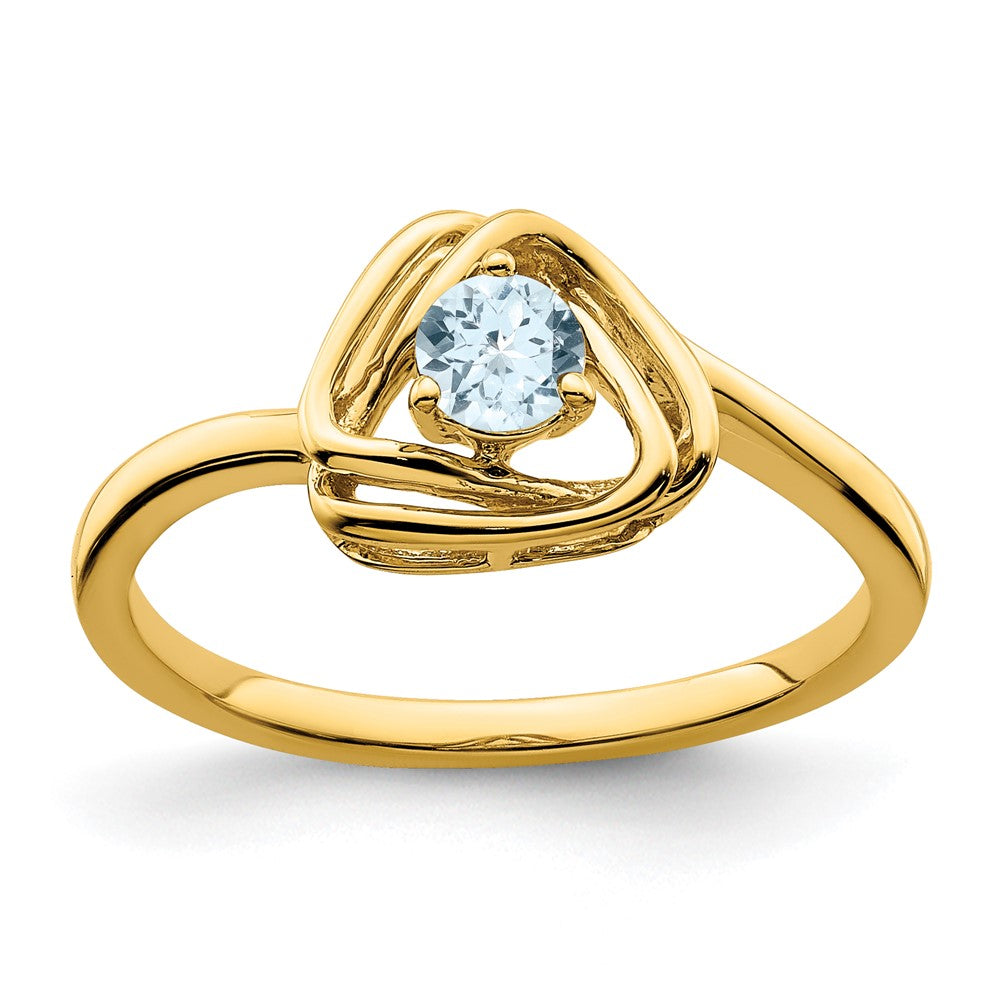 Solid 14k Yellow Gold Simulated Aquamarine Triangle Ring