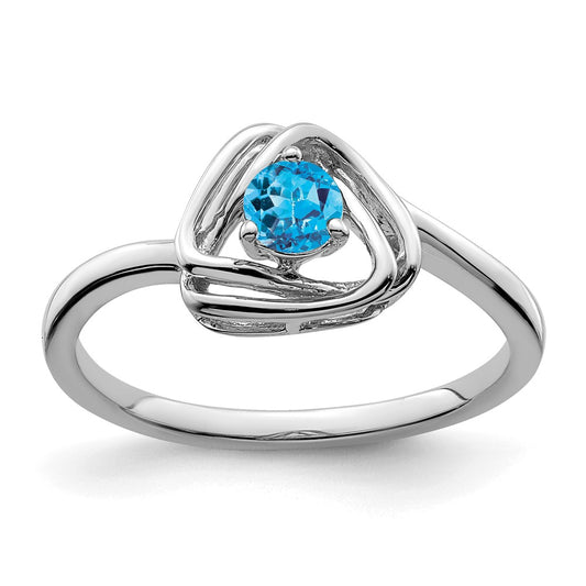 Solid 14k White Gold Simulated Blue Topaz Triangle Ring