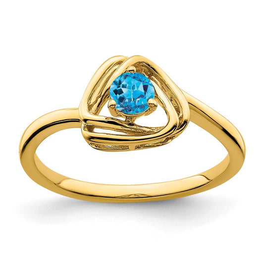 Solid 14k Yellow Gold Simulated Blue Topaz Triangle Ring