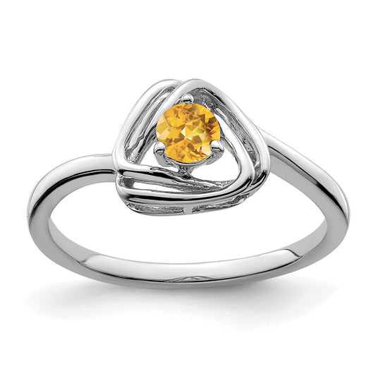 Solid 14k White Gold Simulated Citrine Triangle Ring