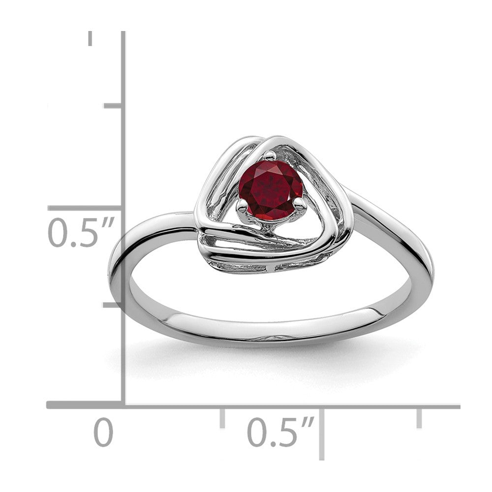 14k White Gold Created Ruby Triangle Ring