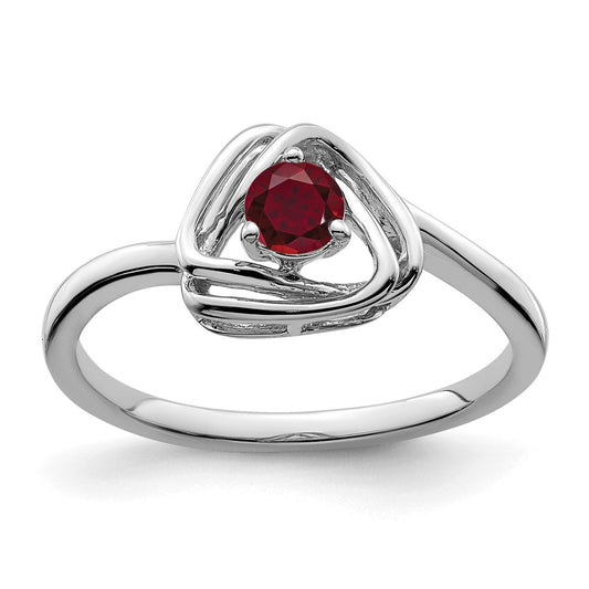 14k White Gold Created Ruby Triangle Ring