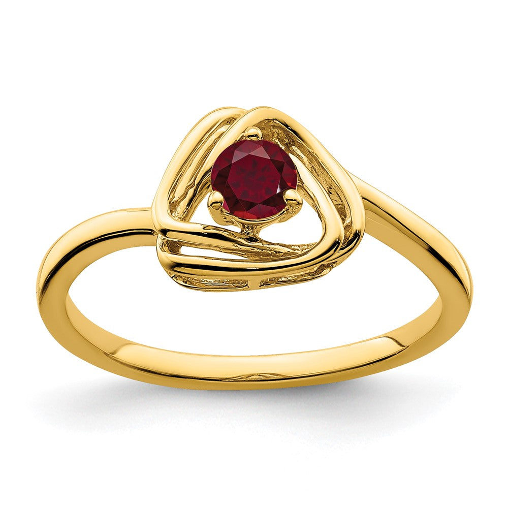 14K Yellow Gold Created Ruby Triangle Ring