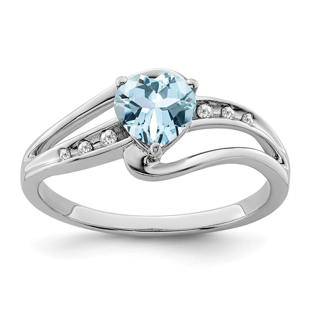 Sterling Silver Aquamarine and Diamond Ring