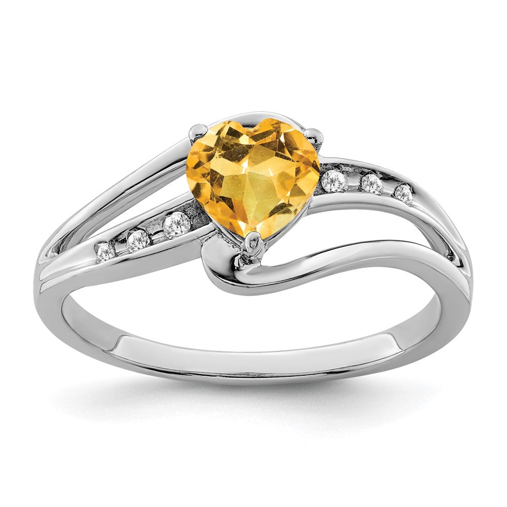 Sterling Silver Citrine and Diamond Ring