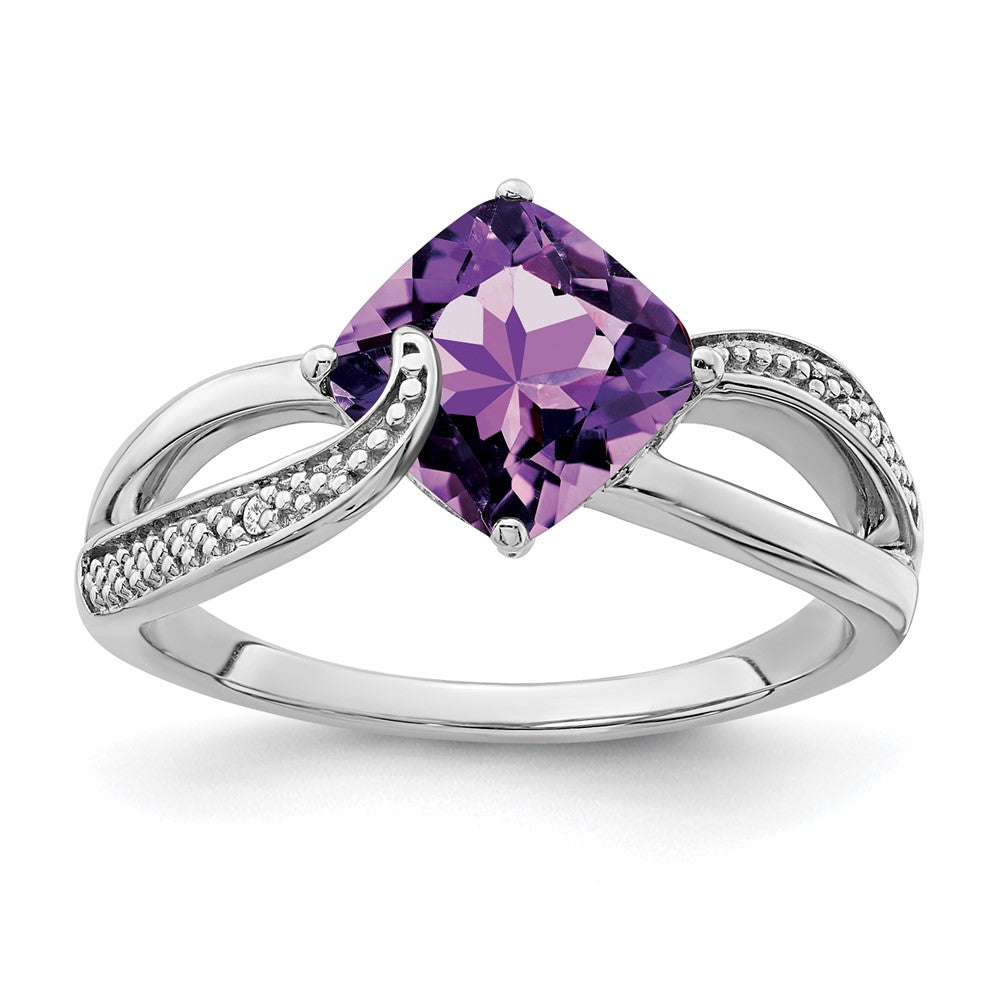 Sterling Silver Amethyst and Diamond Ring