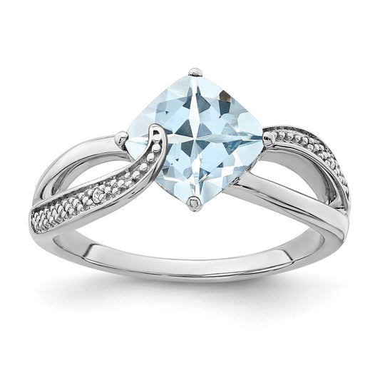 Sterling Silver Aquamarine and Diamond Ring