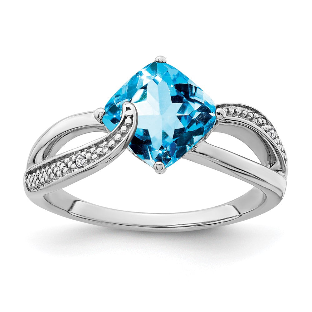 Sterling Silver Blue Topaz and Diamond Ring