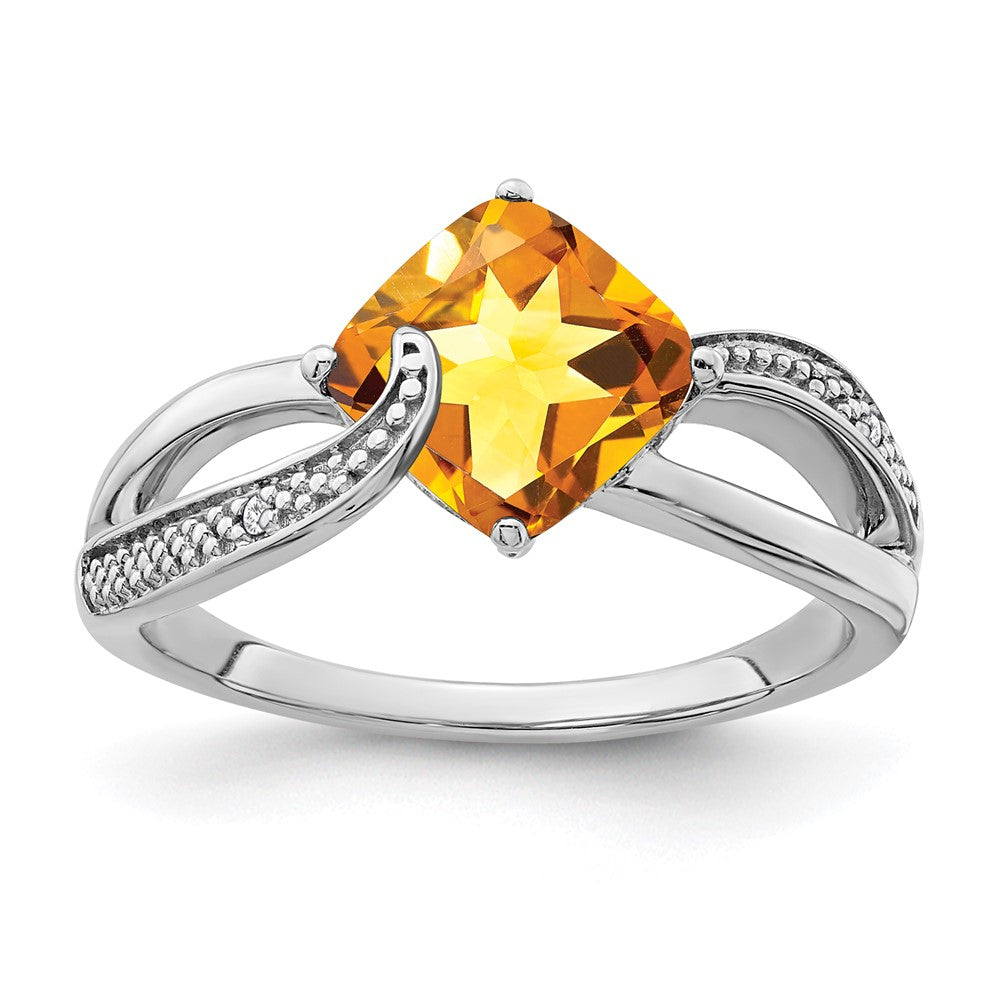 Sterling Silver Citrine and Diamond Ring