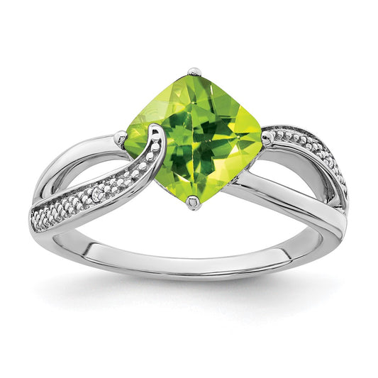 Sterling Silver Peridot and Diamond Ring