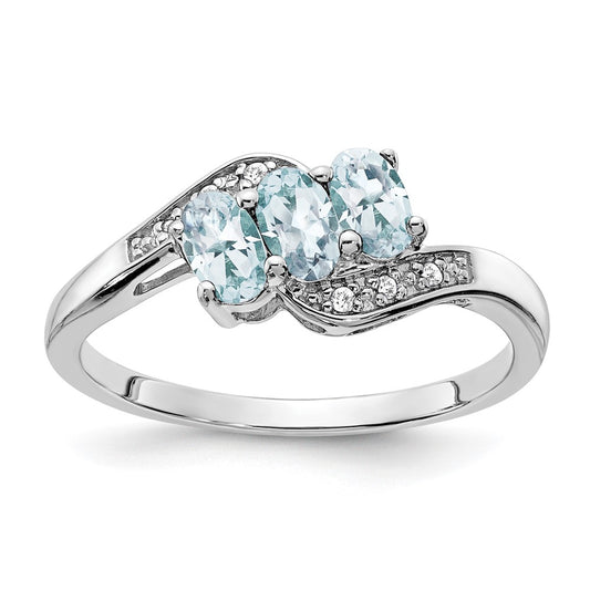 Sterling Silver Aquamarine and Diamond Ring