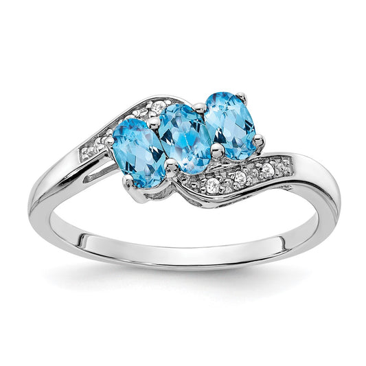 Sterling Silver Blue Topaz and Diamond Ring