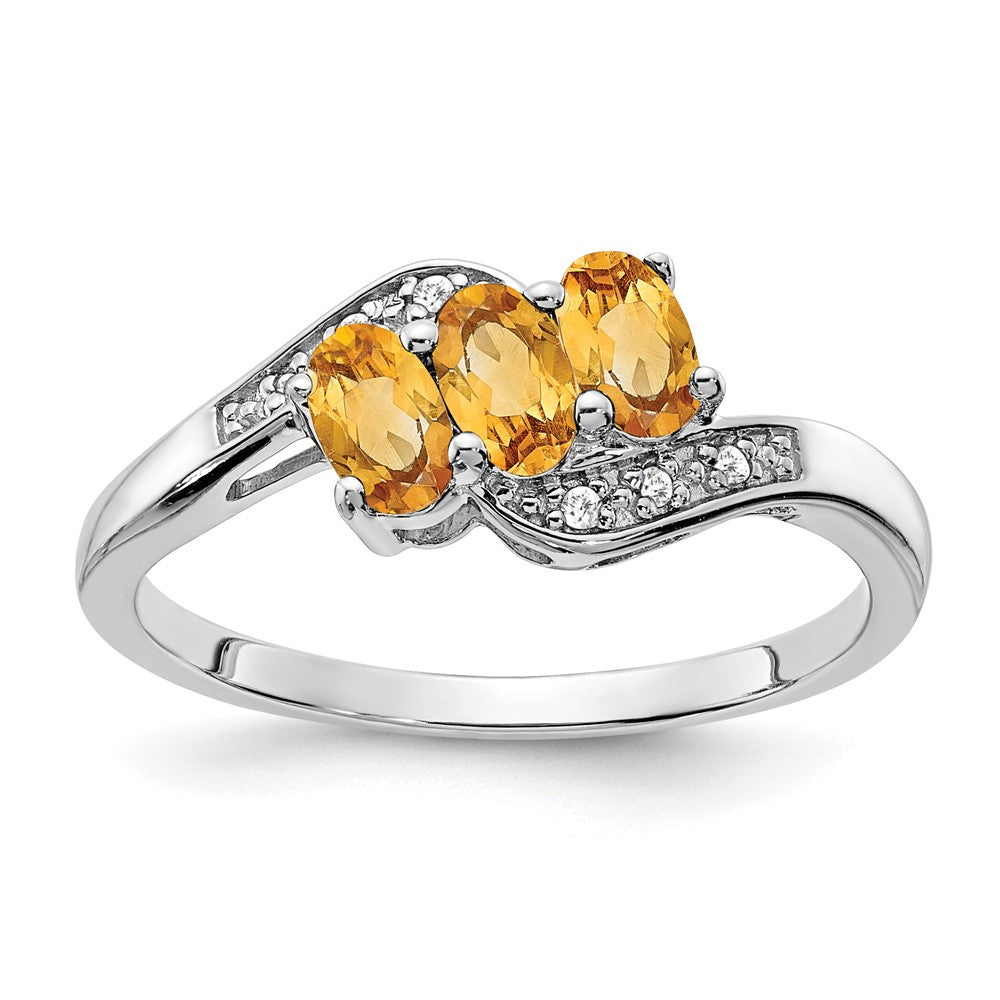 Sterling Silver Citrine and Diamond Ring