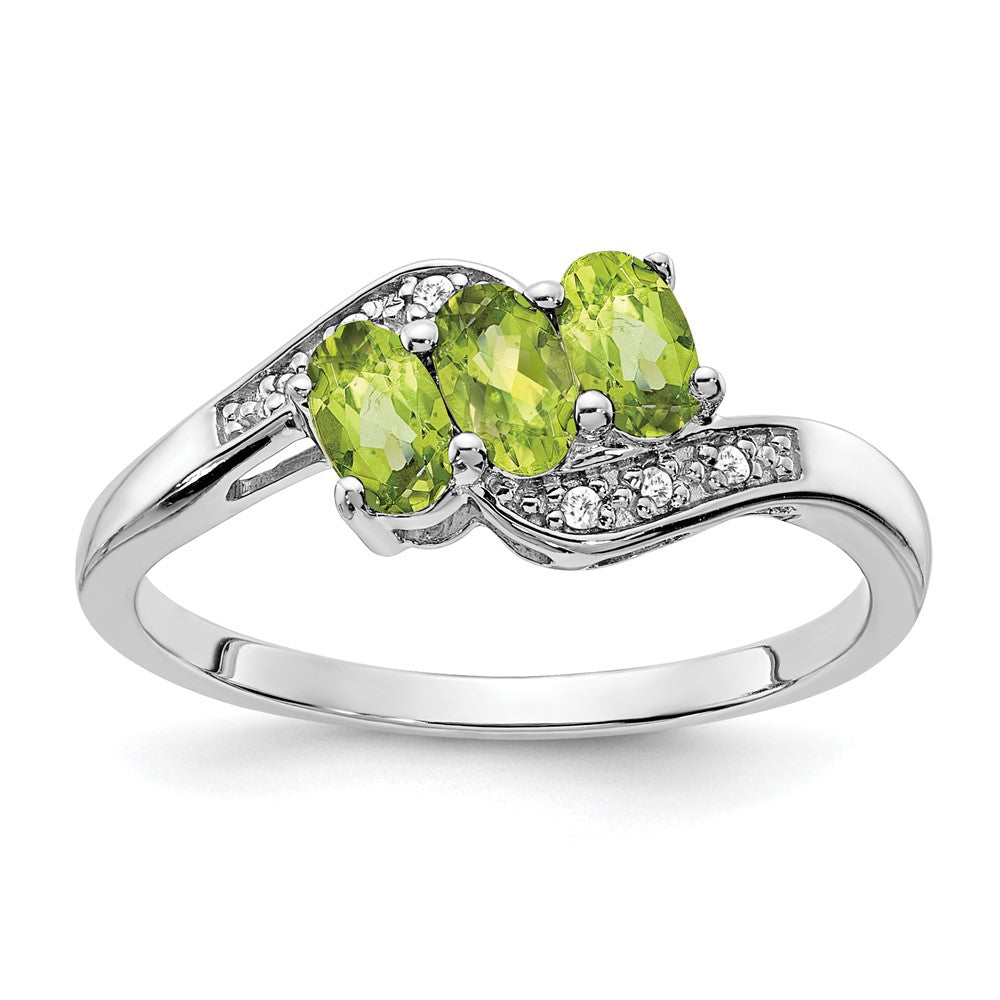 Sterling Silver Peridot and Diamond Ring