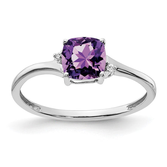 Sterling Silver Amethyst and Diamond Ring