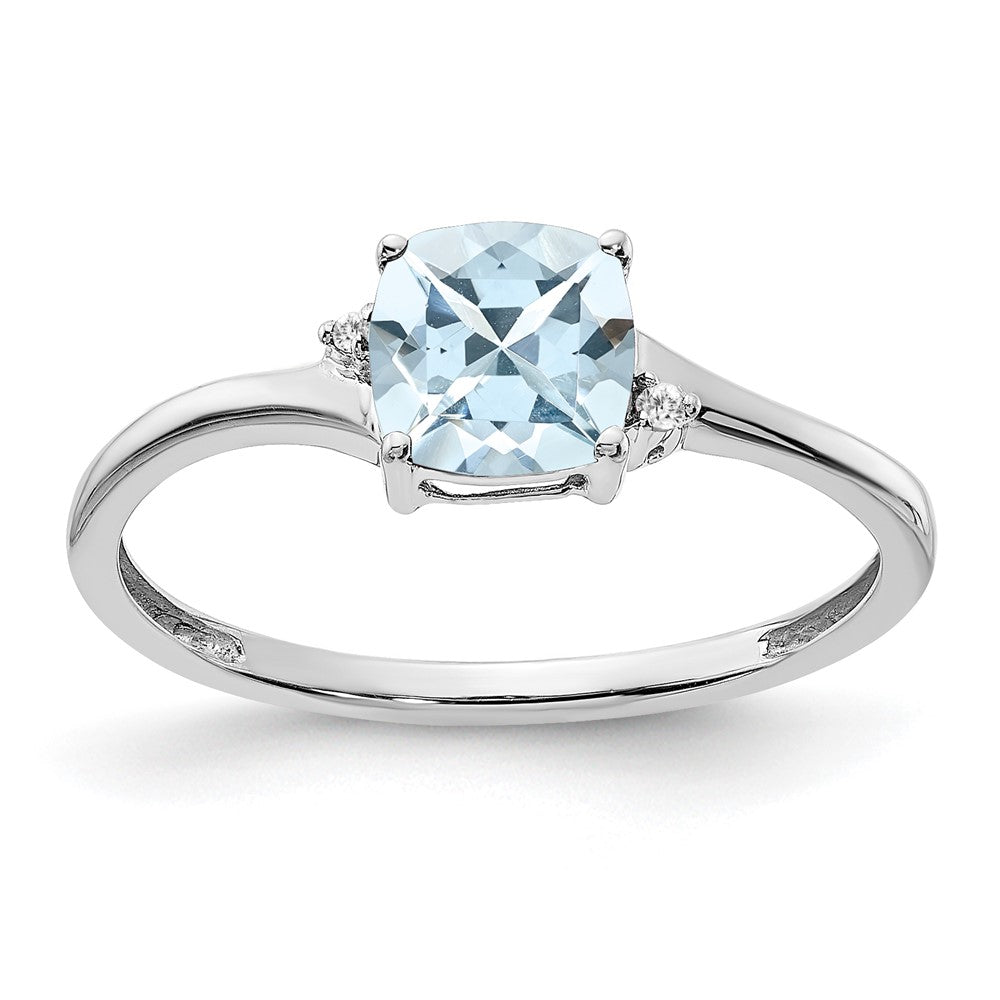 Sterling Silver Aquamarine and Diamond Ring