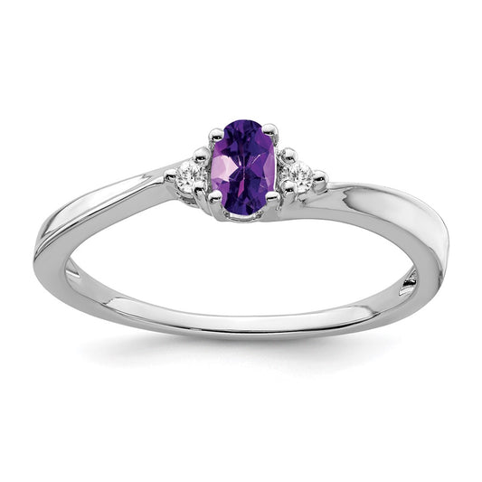 Solid 14k White Gold Simulated Amethyst and CZ Ring