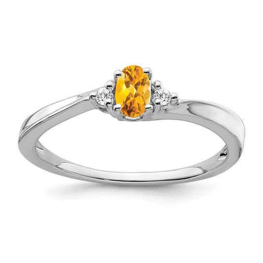 Solid 14k White Gold Simulated Citrine and CZ Ring