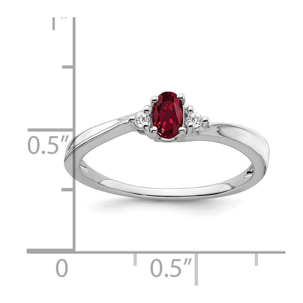 14k White Gold Created Ruby and Real Diamond Ring