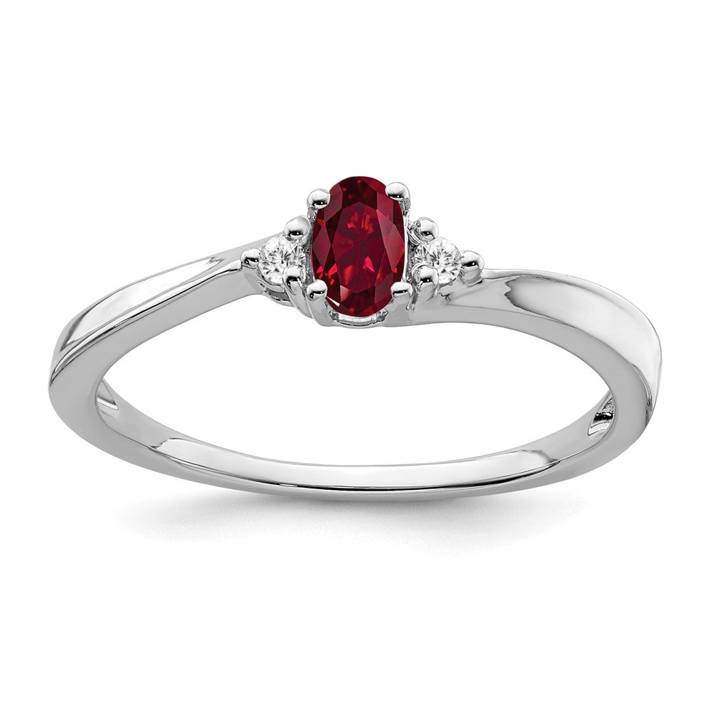 14k White Gold Created Ruby and Real Diamond Ring