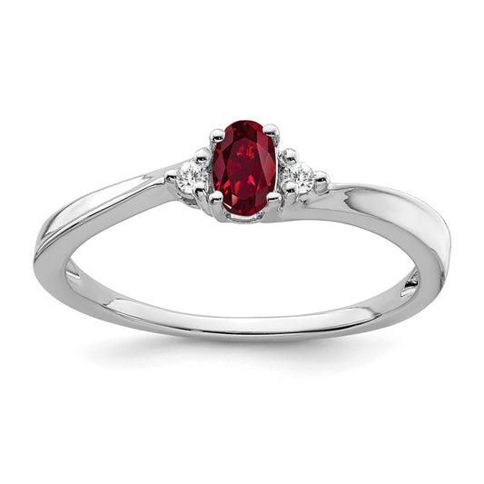 14k White Gold Created Ruby and Real Diamond Ring