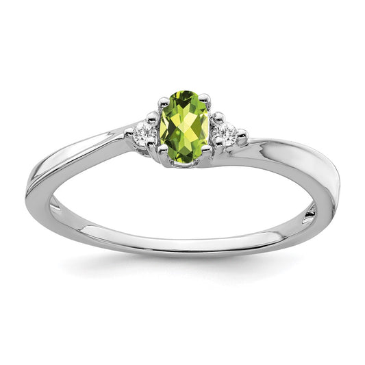 Solid 14k White Gold Simulated Peridot and CZ Ring