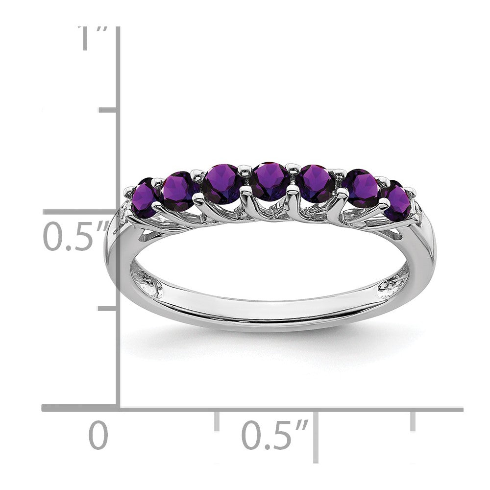 Solid 14k White Gold Simulated Amethyst and CZ 7-stone Ring