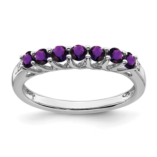 Solid 14k White Gold Simulated Amethyst and CZ 7-stone Ring