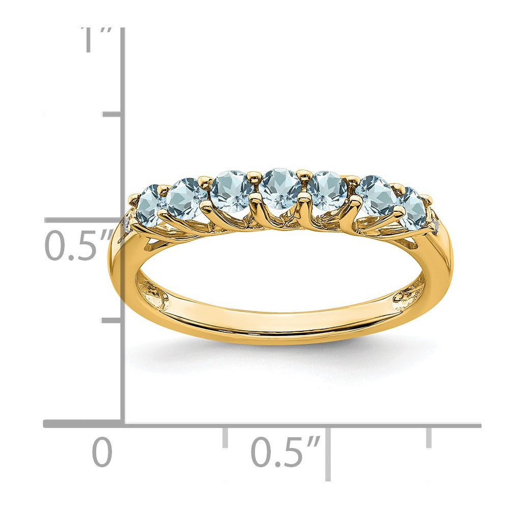 14K Yellow Gold Aquamarine and Real Diamond 7-stone Ring