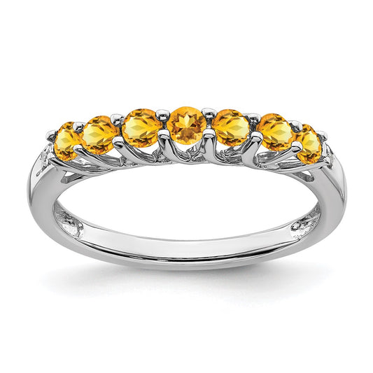 Solid 14k White Gold Simulated Citrine and CZ 7-stone Ring