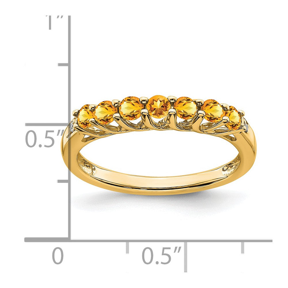 14K Yellow Gold Citrine and Real Diamond 7-stone Ring