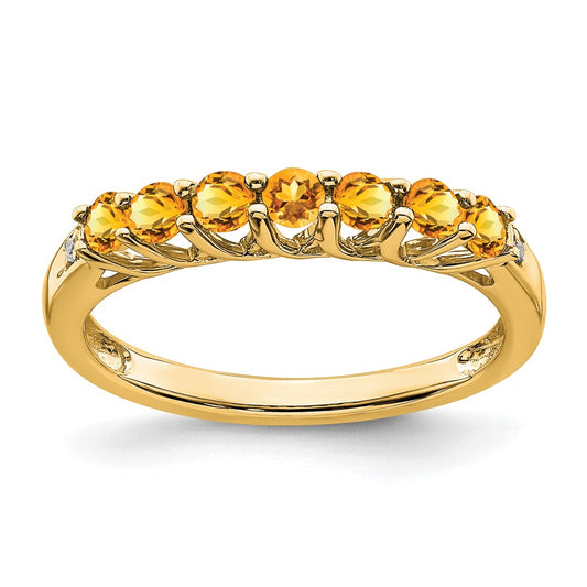 14K Yellow Gold Citrine and Real Diamond 7-stone Ring