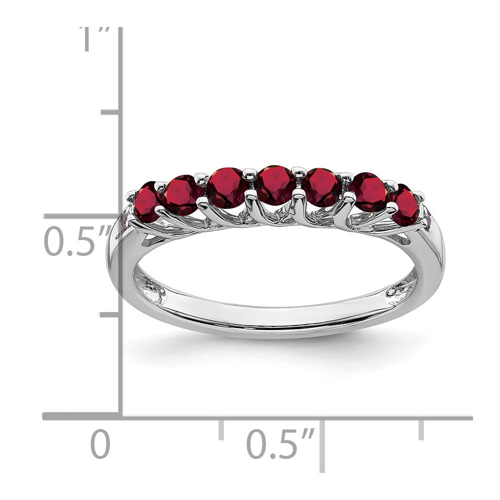 14k White Gold Created Ruby and Real Diamond 7-stone Ring