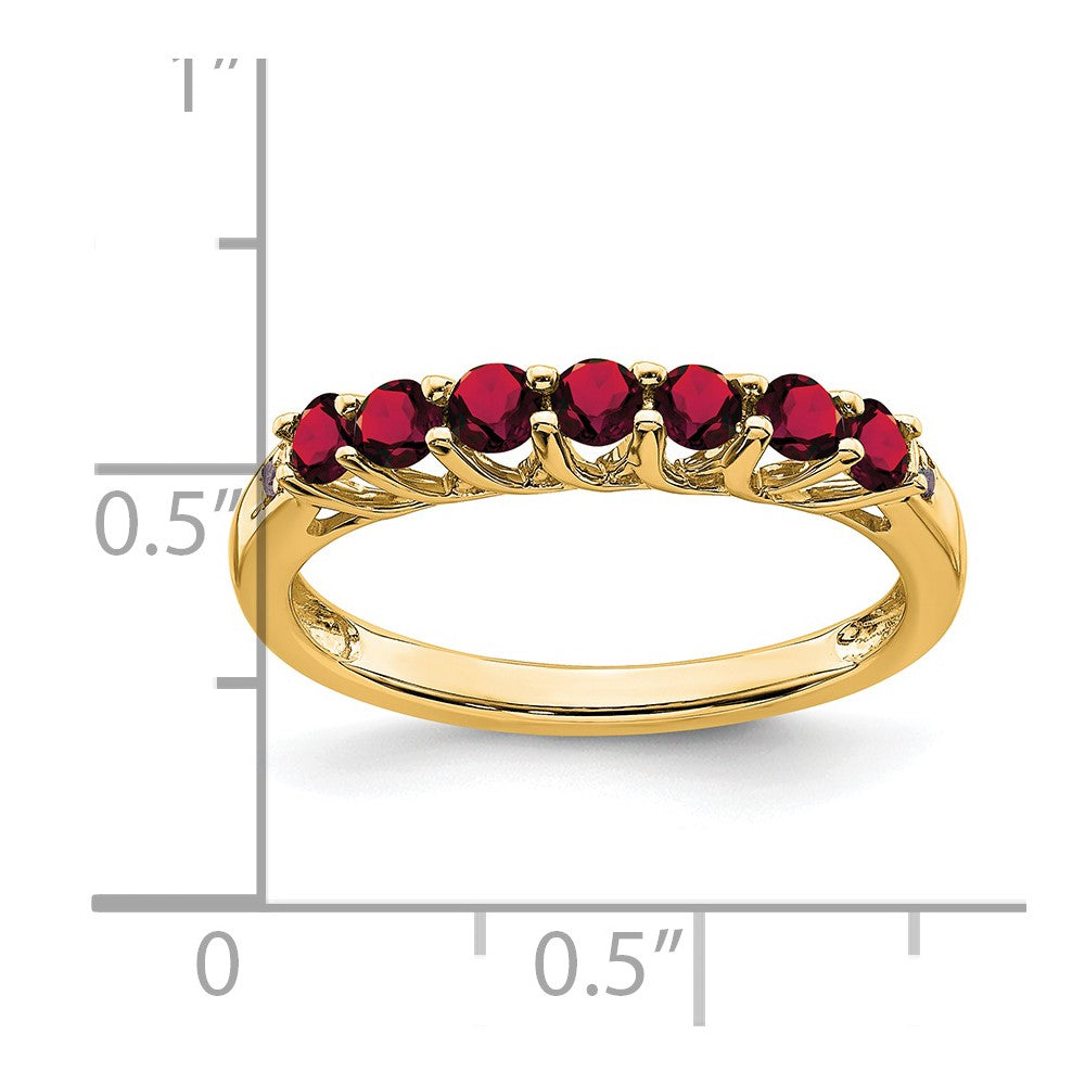 14K Yellow Gold Created Ruby and Real Diamond 7-stone Ring