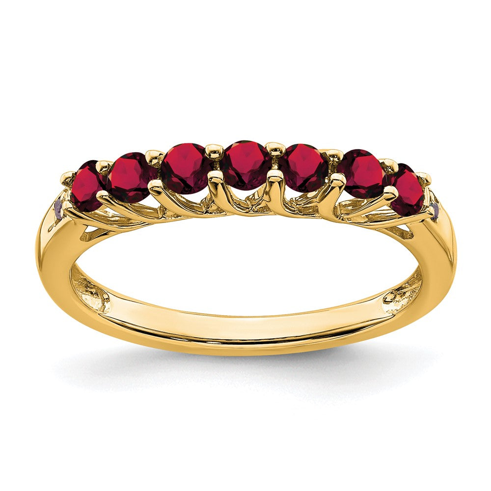 14K Yellow Gold Created Ruby and Real Diamond 7-stone Ring