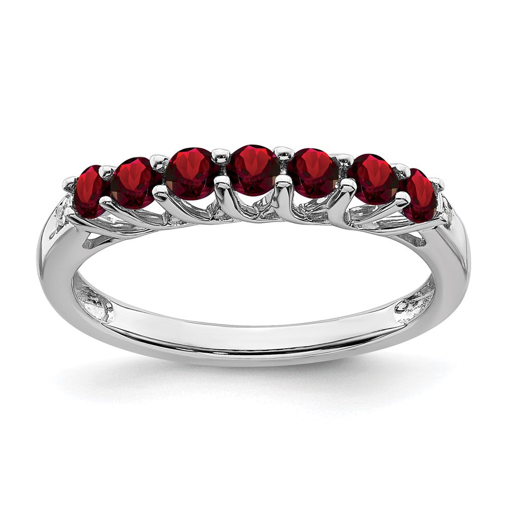 14k White Gold Garnet and Real Diamond 7-stone Ring